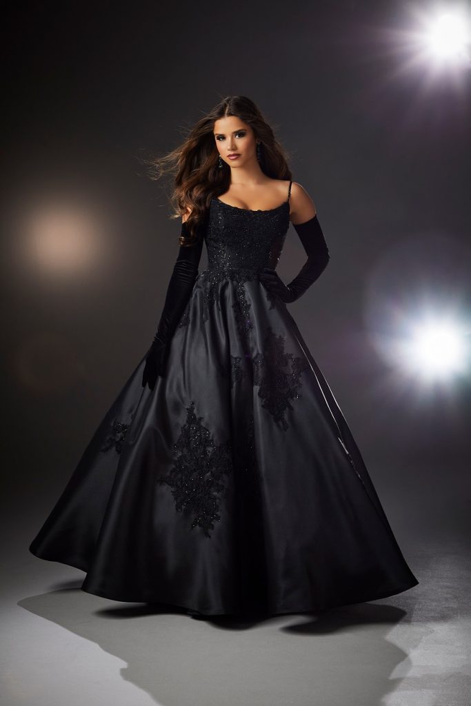 black prom dress with gloves
