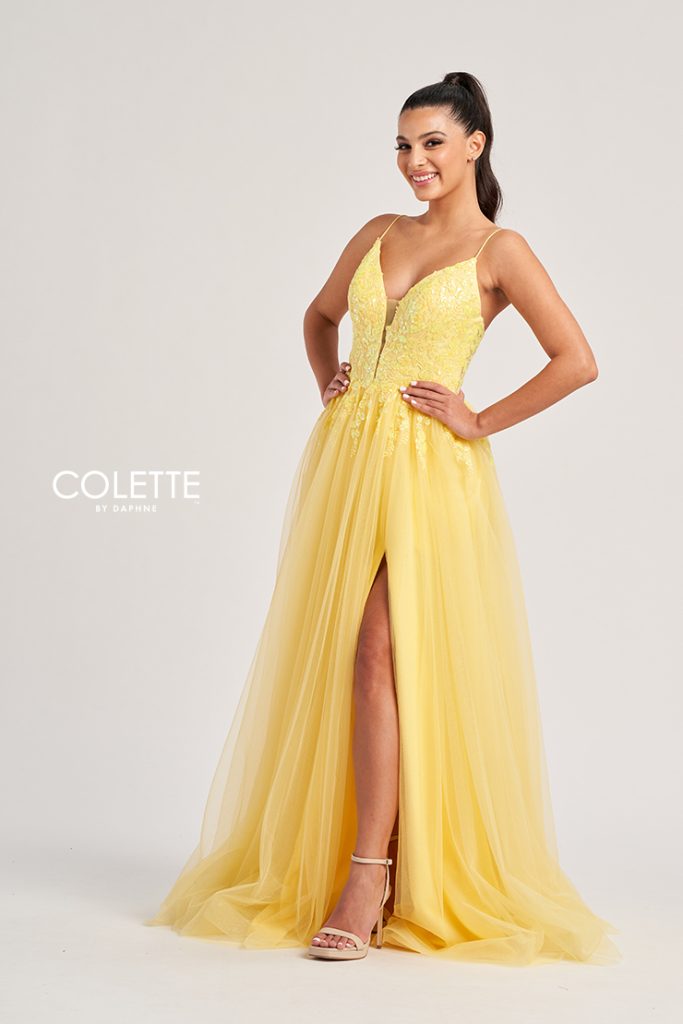 Yellow prom dresses in Cardiff Prom shop 
