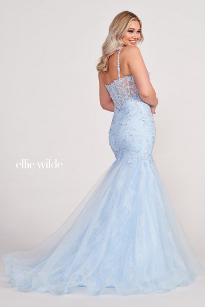 fitted lace prom dress by Ellie Wilde style number 34085 at City Prom, Cardiff Prom Dress Shop,