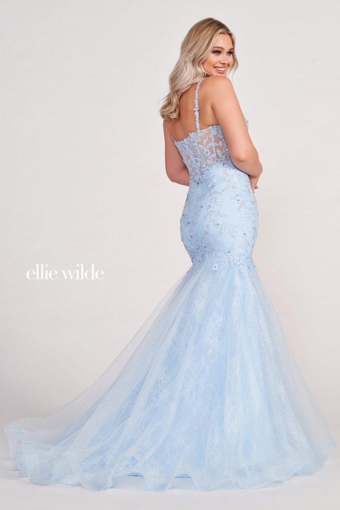 fitted lace prom dress by Ellie Wilde style number 34085 at City Prom, Cardiff Prom Dress Shop, 