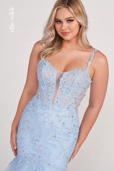 fitted lace prom dress by Ellie Wilde style number 34085 at City Prom, Cardiff Prom Dress Shop,