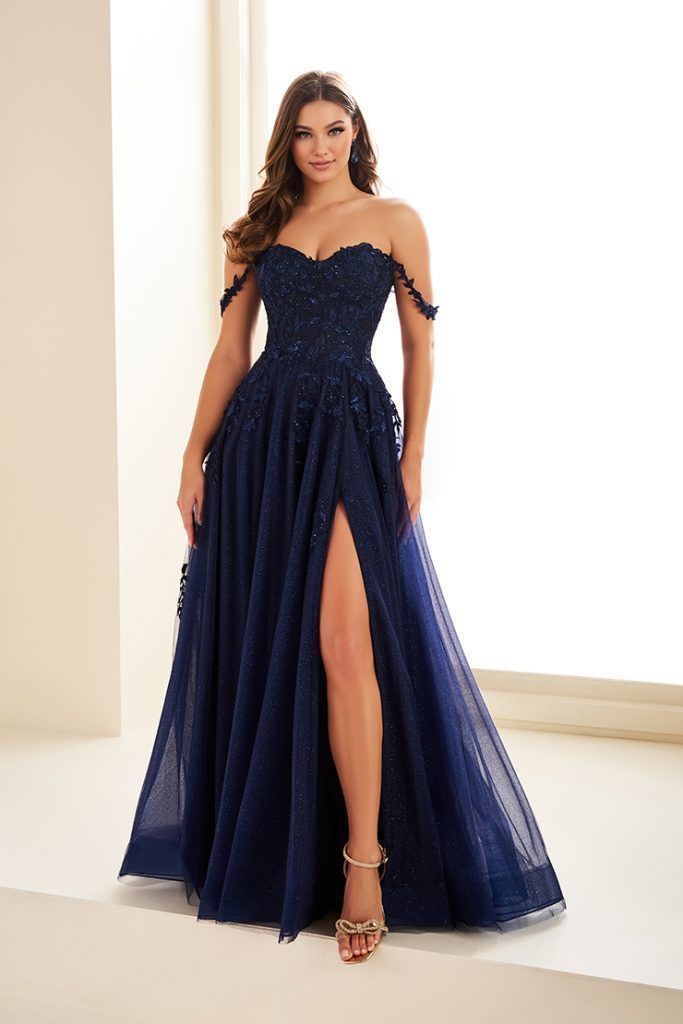 Dark purple prom dress with lace and sparkle