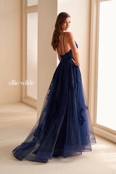 Beautiful Navy prom dress by Ellie Wilde Style no. 36226 available at City Prom. Dress shop in Cardiff