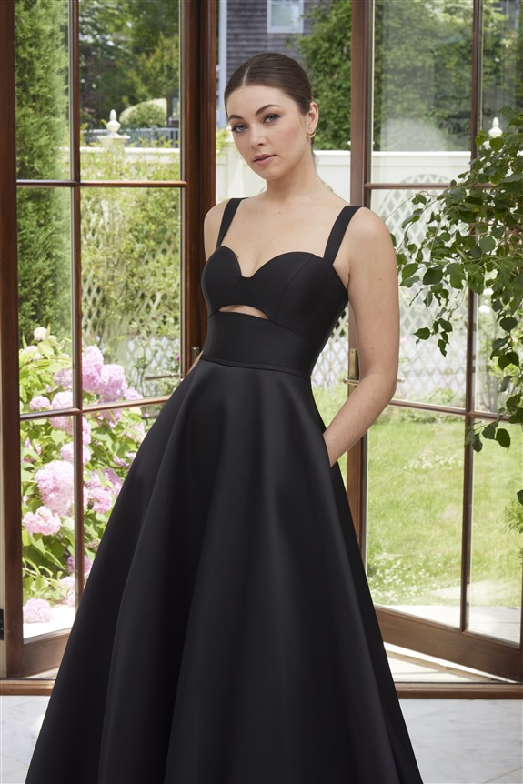 Black Plain satin prom dress by Mori Lee Prom style 49111 at City Prom, Prom Dress shop in Cardiff