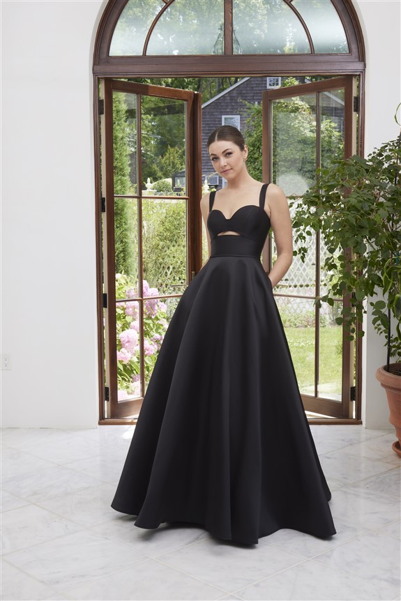Black Plain satin prom dress by Mori Lee Prom style 49111 at City Prom, Prom Dress shop in Cardiff