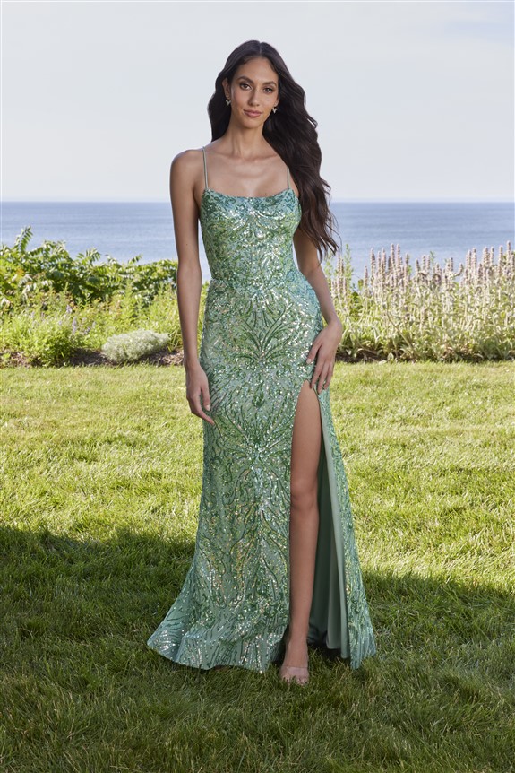 sage green sequin Mori Lee Prom Dress style 49134, find it at City Prom on Newport Road, South Wales